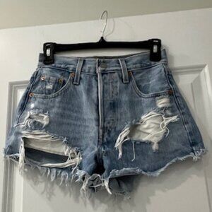 Levi’s 501 Denim Shorts - Distressed, Ripped, Size 23